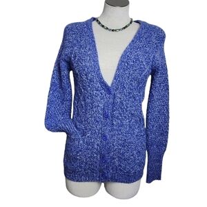 Aeropostale Chunky Blue Knit Button Down Women's Boyfriend Sweater Size XS